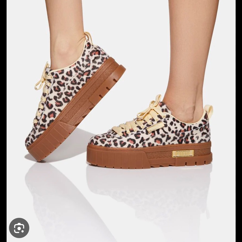Puma Women's Leopard Print Platform Sneakers in Brown and Cream